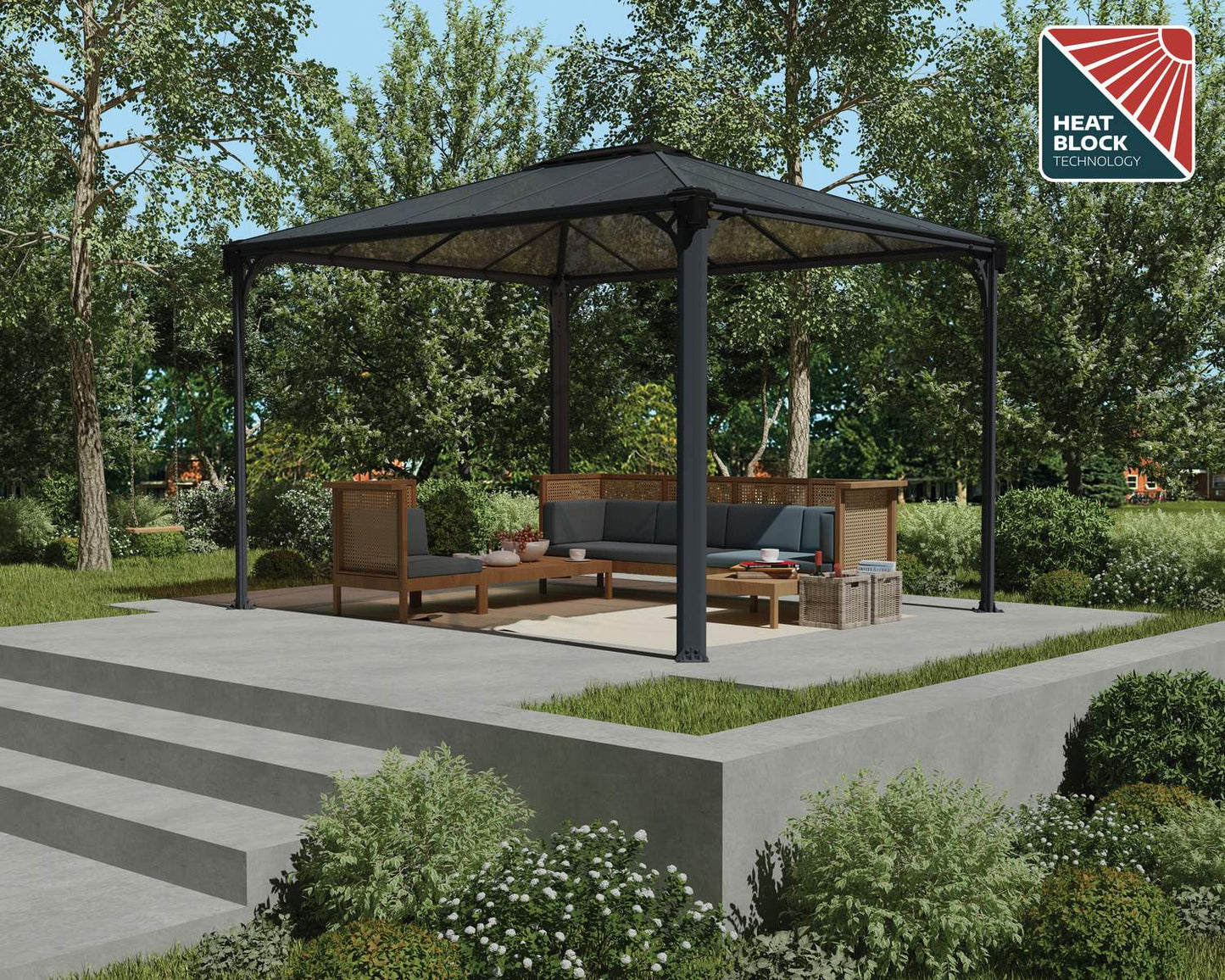 Martinique Gazebo 3m x 3.6m - Grey Frame With Grey Roof - mazeproducts