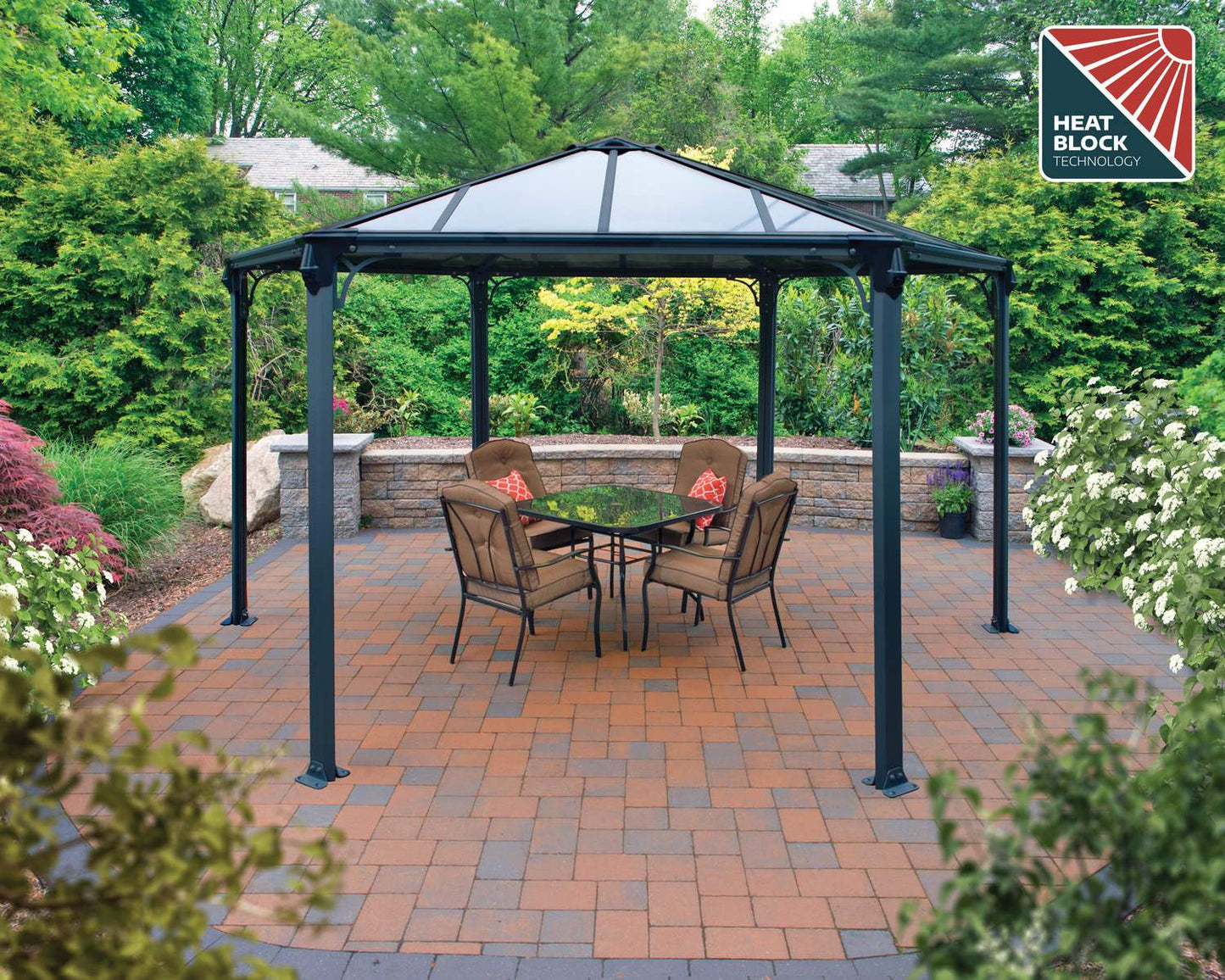 Monaco Hexagon Gazebo 3.9m x 4.5m - Grey Frame With Bronze Roof