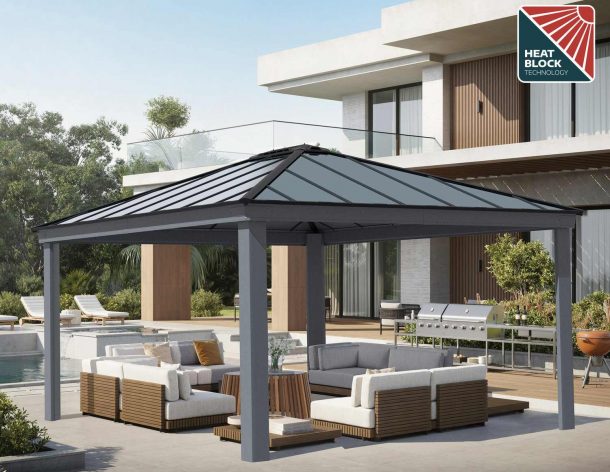 Dallas Gazebo 4.2m x 4.8m - Grey Frame With Grey Roof