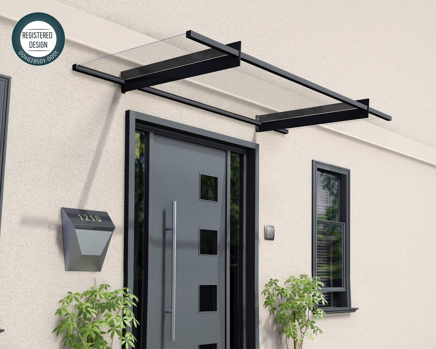Nancy Door Awning 2.1m x 0.9m - Grey Frame With Clear Panel - mazeproducts