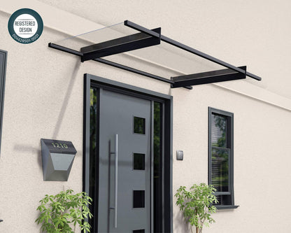 Nancy Door Awning 2.1m x 0.9m - Grey Frame With Clear Panel - mazeproducts