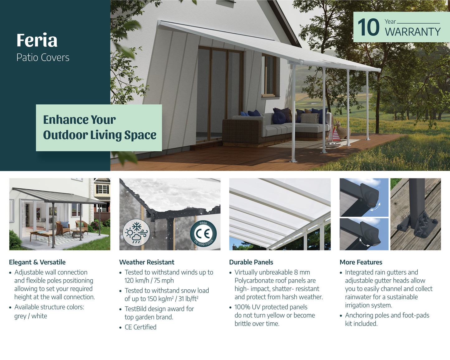 Feria Patio Cover 5.5m x 3m - White Frame With White Roof
