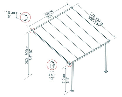Feria 3m x 3m Patio Cover - White Aluminium Frame With Clear Polycarbonate