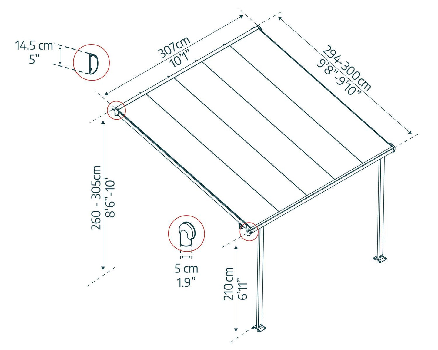 Feria 3m x 3m Patio Cover - White Aluminium Frame With White Polycarbonate