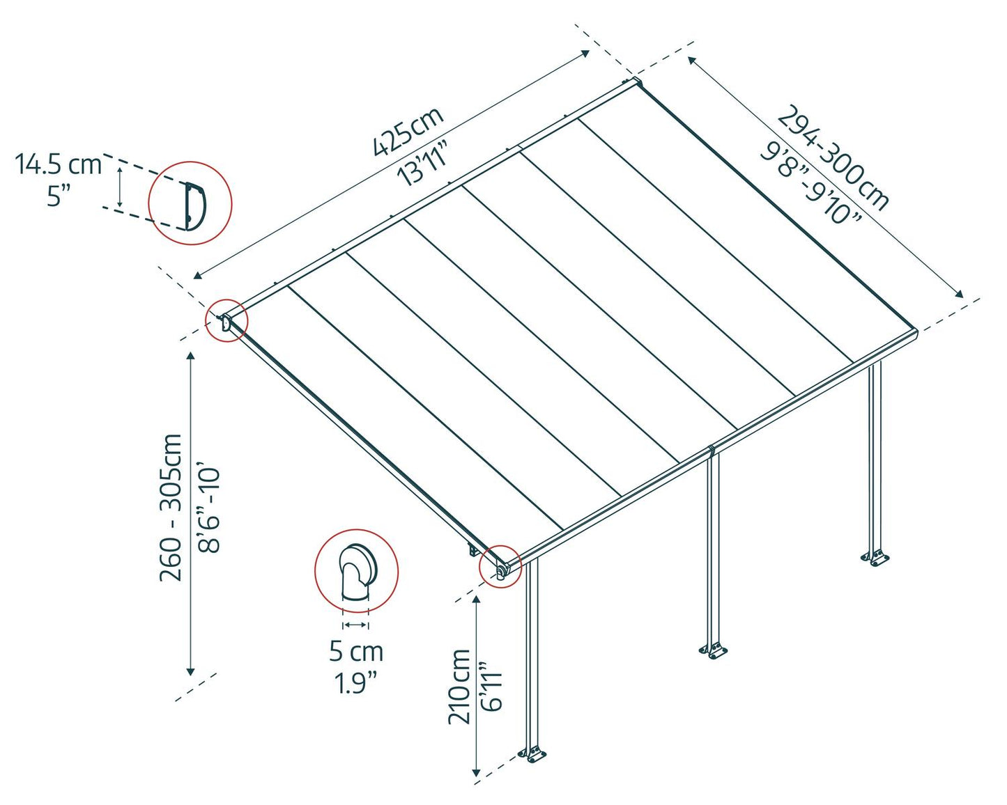 Feria 3m x 4.25m Patio Cover - White Aluminium Frame With Clear Polycarbonate