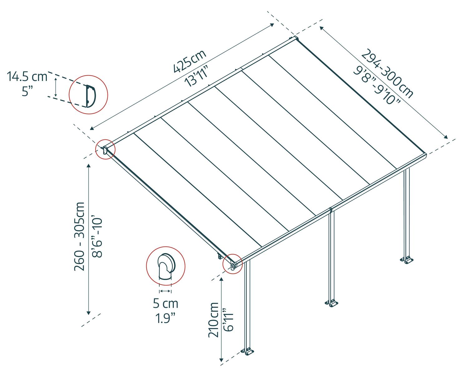 Feria Patio Cover 4.3m x 3m - Grey Frame With Clear Roof - mazeproducts