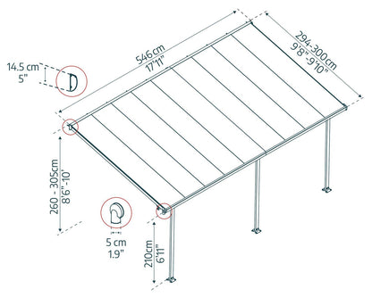 Feria 3m x 5.46m Patio Cover - White Aluminium Frame With Clear Polycarbonate