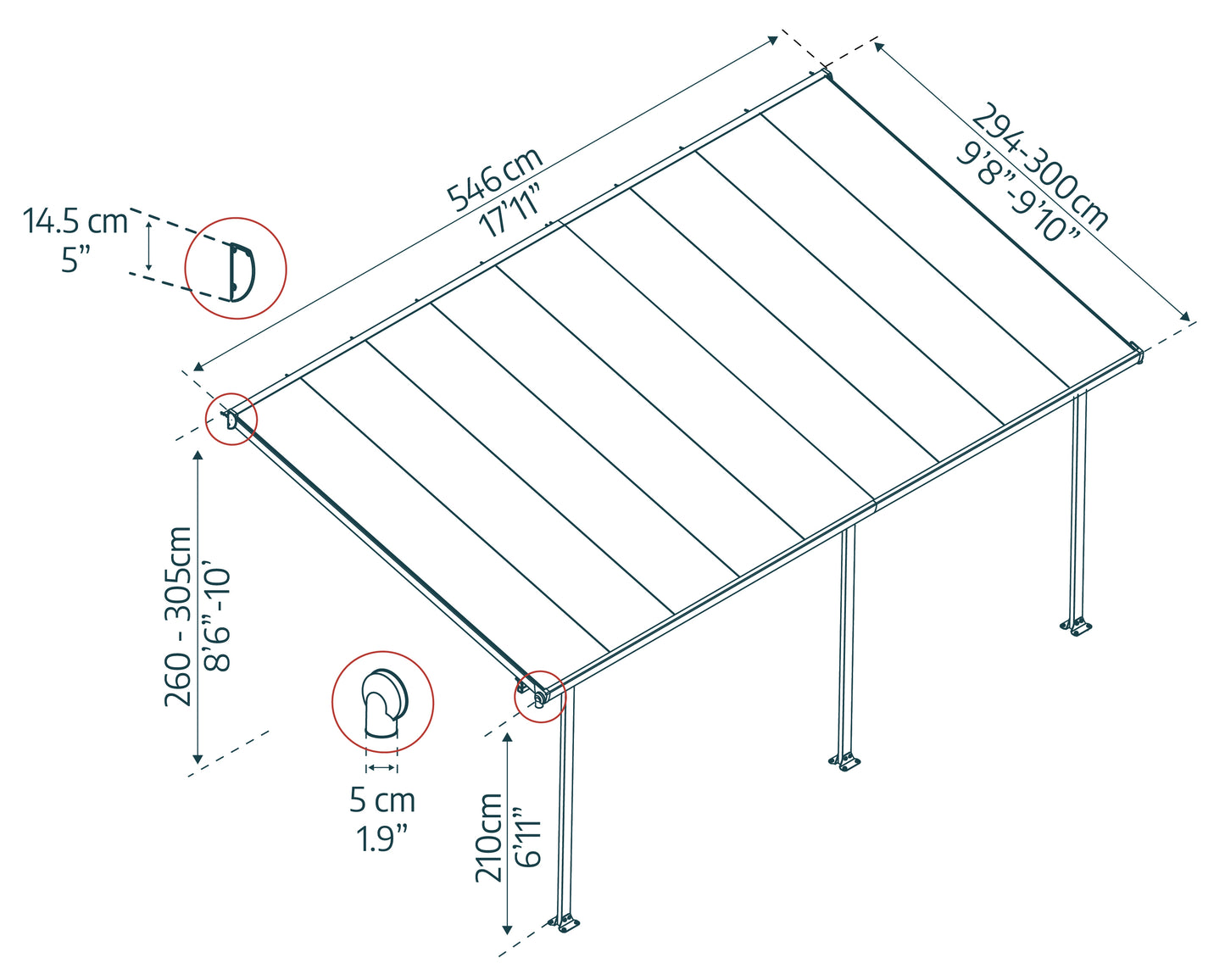 Feria Patio Cover 5.5m x 3m - White Frame With White Roof