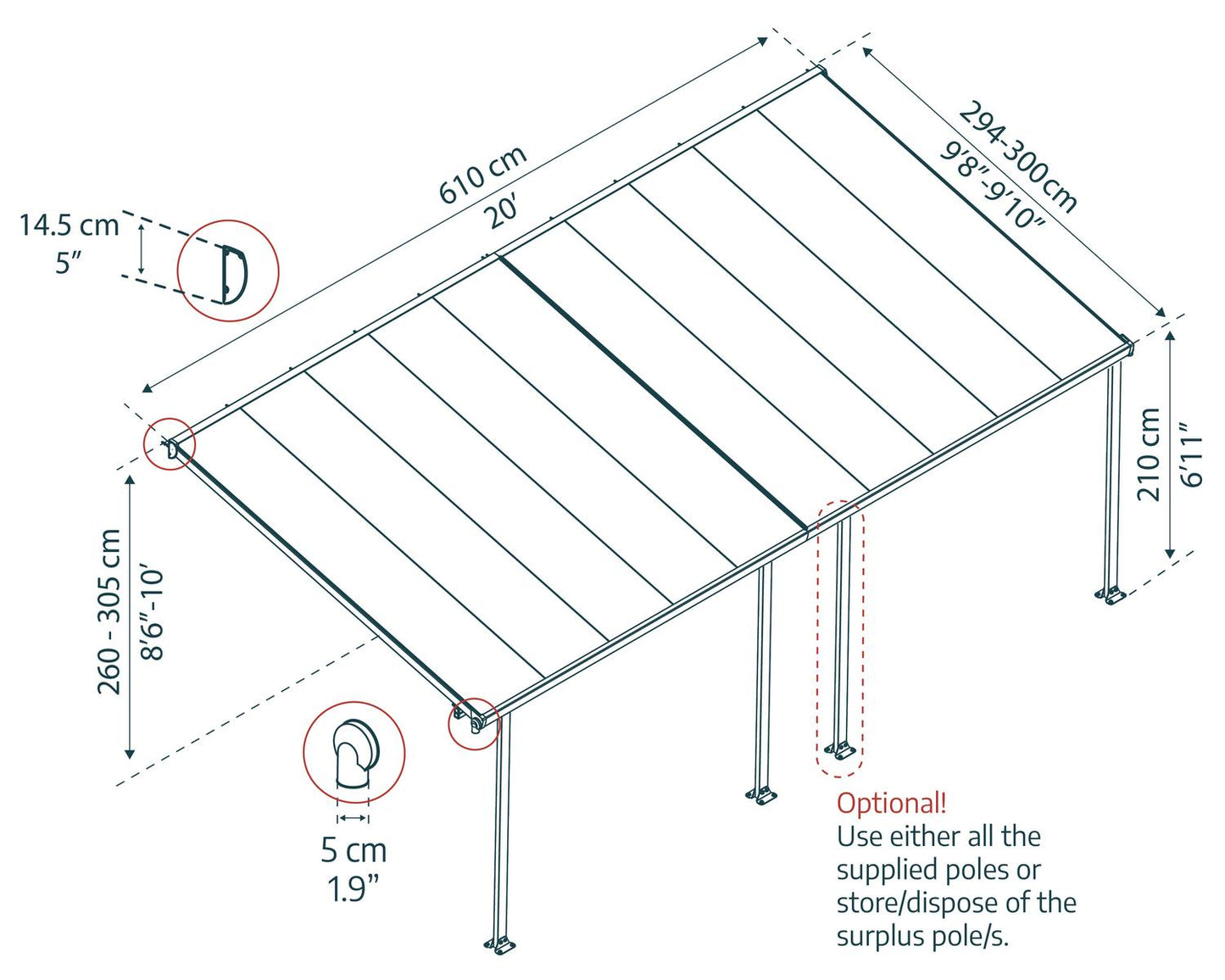 Feria Patio Cover 6.1m x 3m - Grey Frame With Clear Roof
