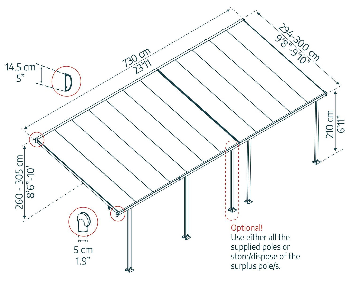 Feria Patio Cover 7.3m x 3m - White Frame With White Roof