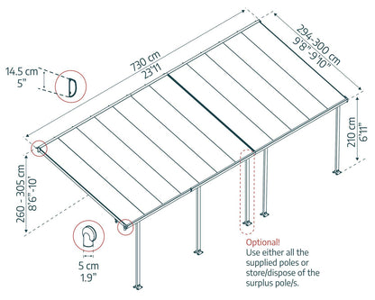 Feria Patio Cover 7.3m x 3m - Grey Frame With Clear Roof
