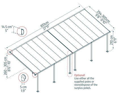 Feria Patio Cover 8.5m x 3m - Grey Frame With Clear Roof