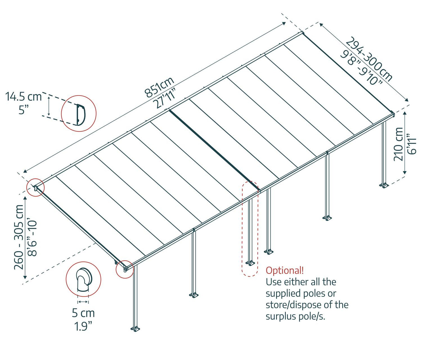 Feria Patio Cover 8.5m x 3m - White Frame With Clear Roof