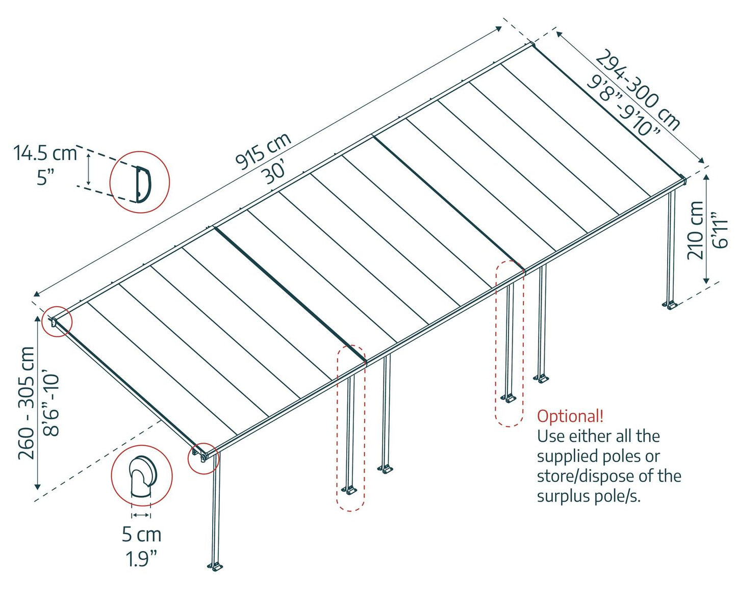 Feria Patio Cover 9.2m x 3m - White Frame With White Roof