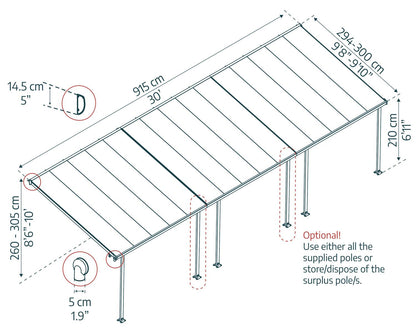 Feria Patio Cover 9.2m x 3m - White Frame With White Roof