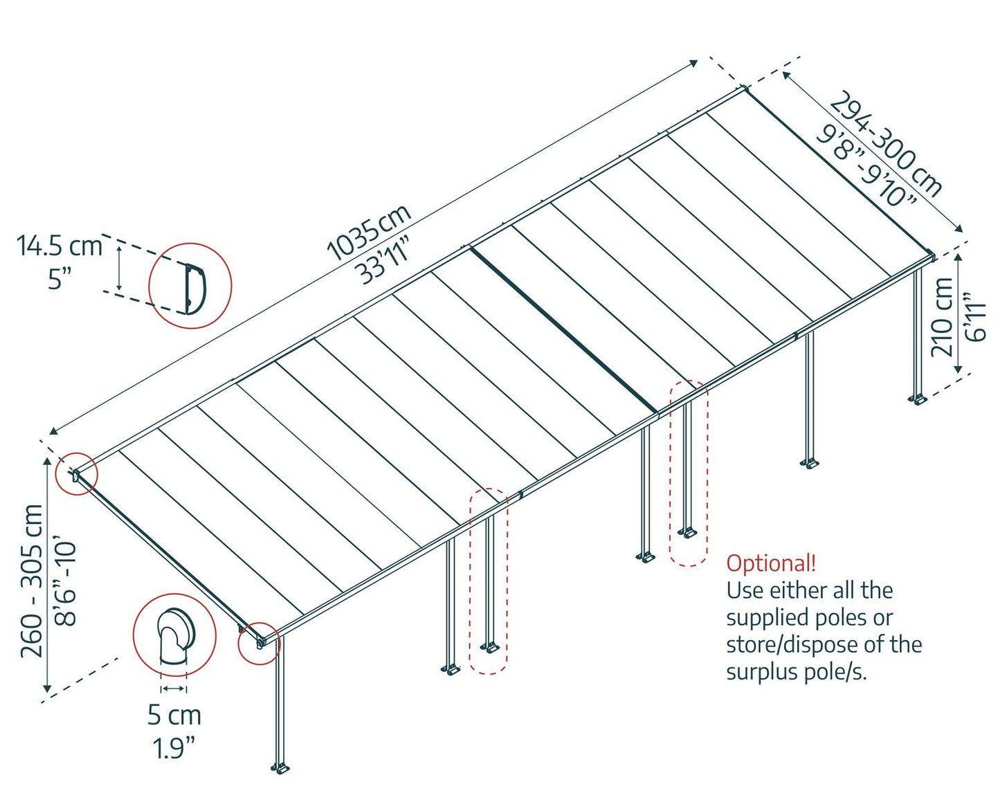 Feria Patio Cover 10.4m x 3m - White Frame With Clear Roof