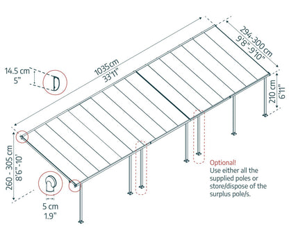 Feria Patio Cover 10.4m x 3m - White Frame With Clear Roof