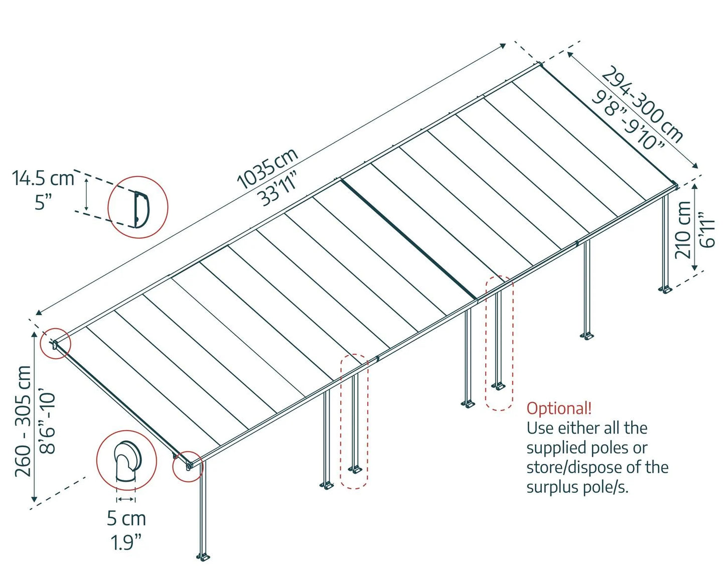 Feria Patio Cover 10.4m x 3m - White Frame With White Roof