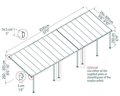 Feria Patio Cover 10.4m x 3m - White Frame With White Roof