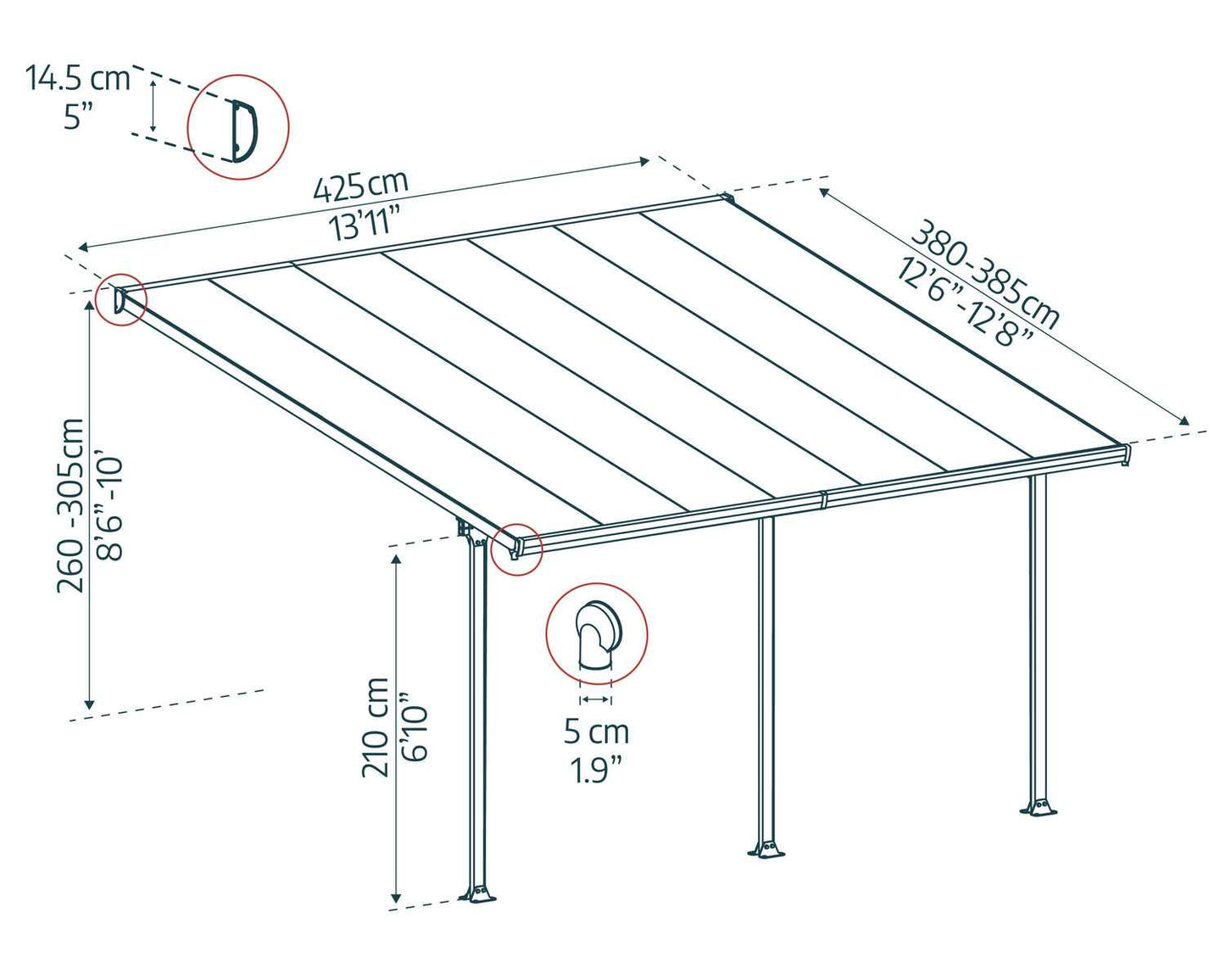 Feria 3.85m x 4.25m Patio Cover - White Aluminium Frame With Clear Polycarbonate