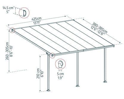 Feria 3.85m x 4.25m Patio Cover - White Aluminium Frame With Clear Polycarbonate