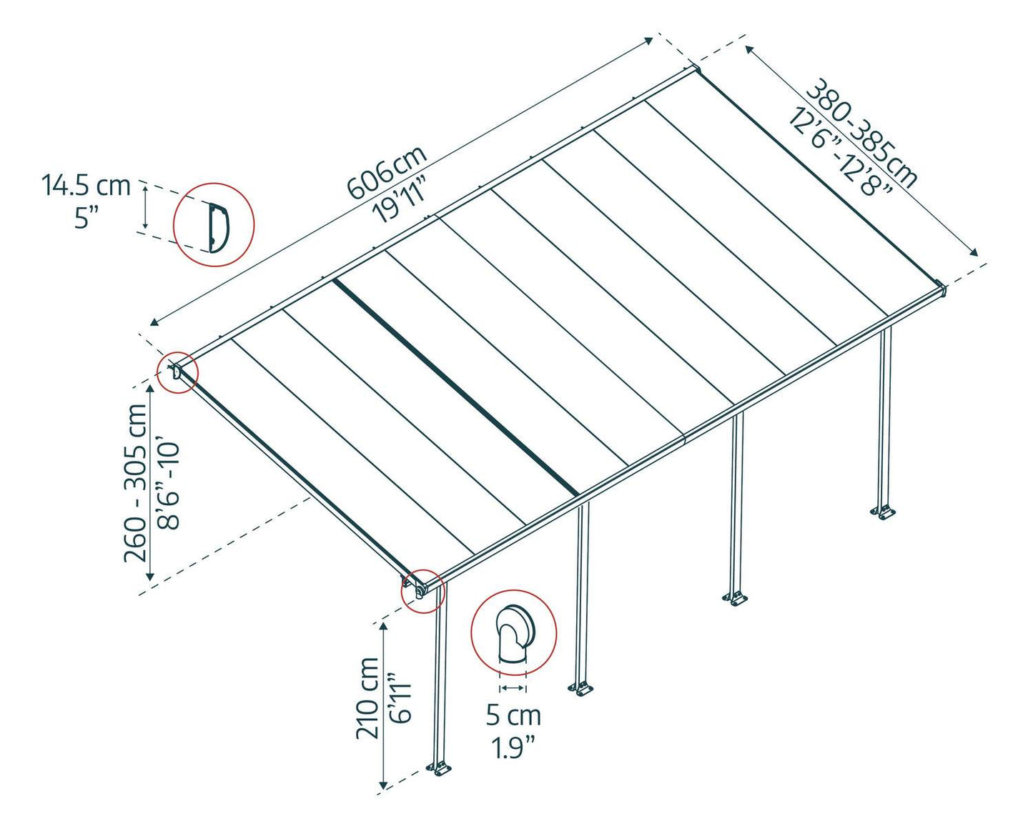 Feria 3.8m x 6.1m Patio Cover - White Aluminium Frame With Clear Polycarbonate