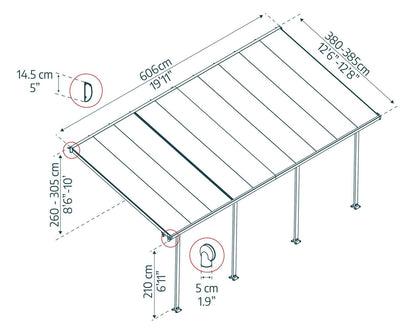 Feria 3.8m x 6.1m Patio Cover - White Aluminium Frame With Clear Polycarbonate