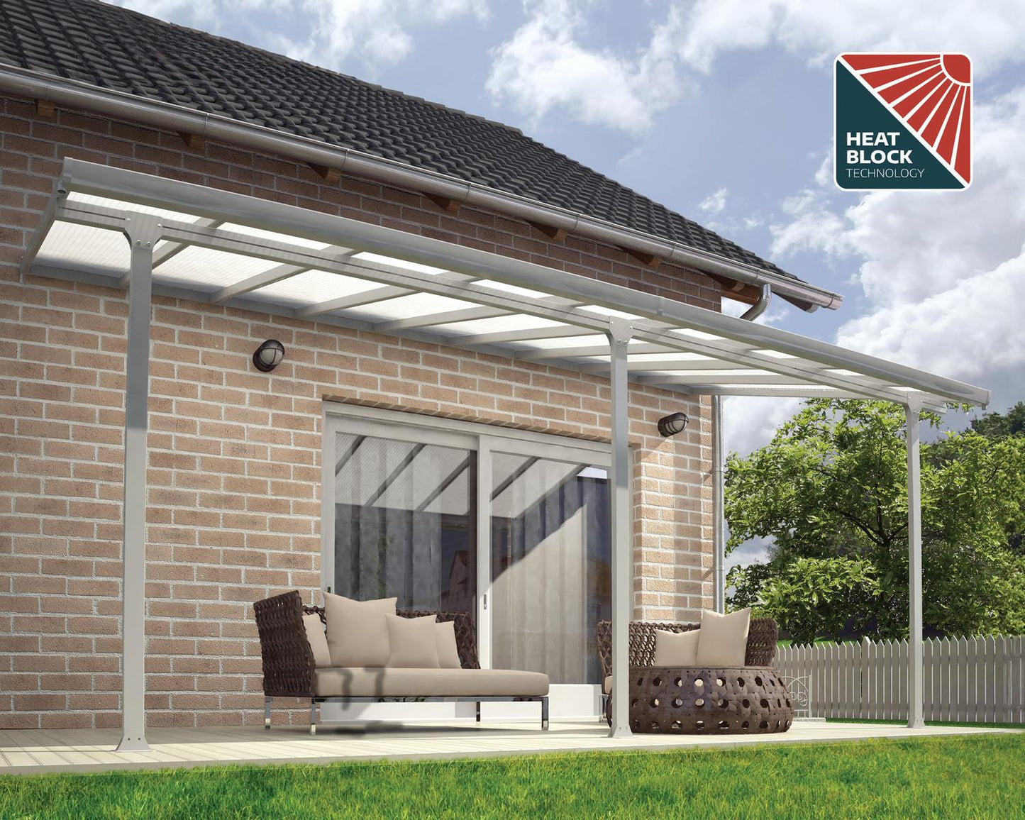 Feria 3m x 4.25m Patio Cover - White Aluminium Frame With White Polycarbonate