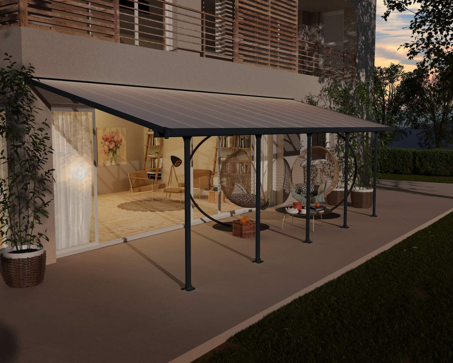 Feria Patio Cover 8.5m x 3m - Grey Frame With Clear Roof