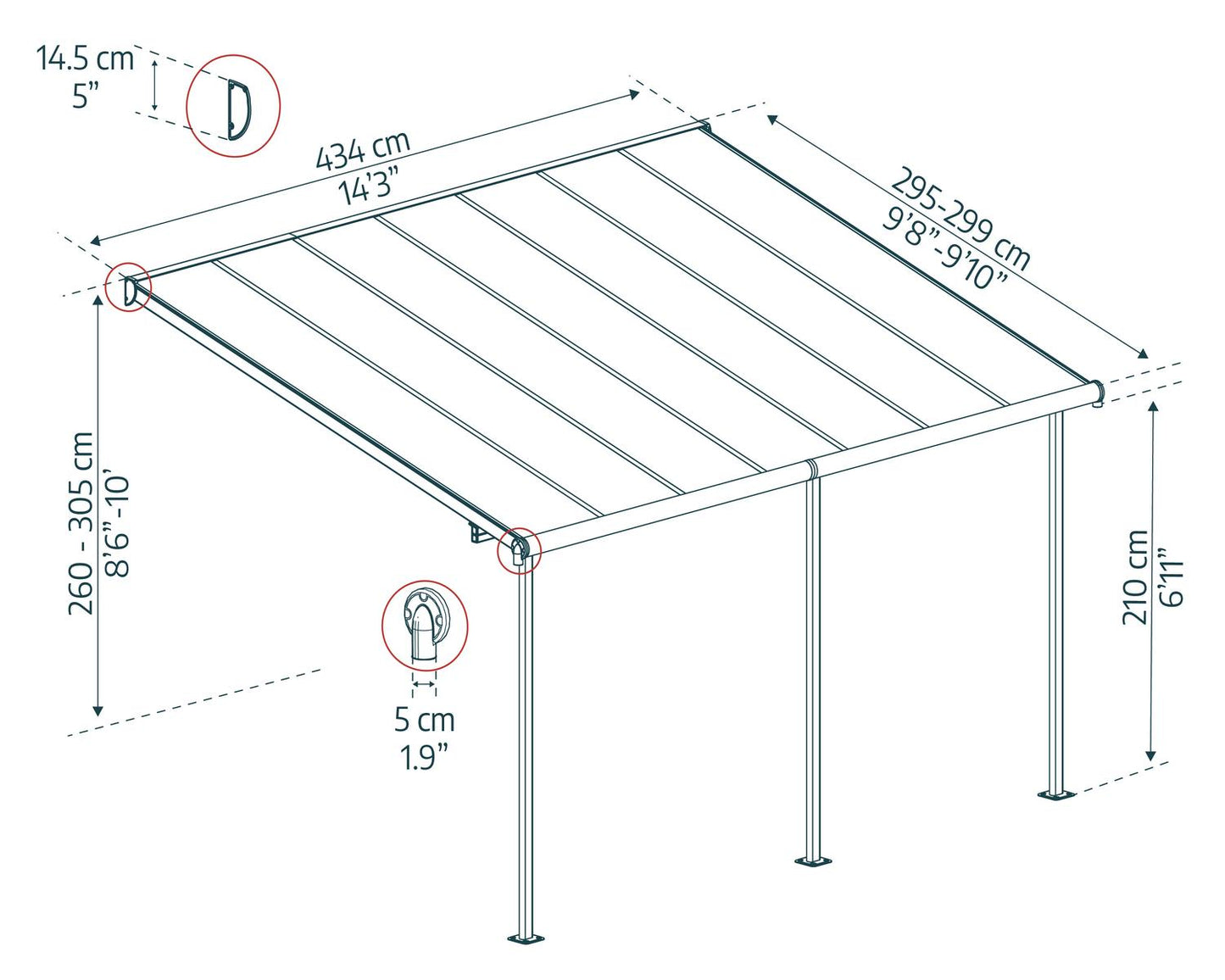 Sierra 3m x 4m Patio Cover - White Aluminium Frame With Clear Polycarbonate