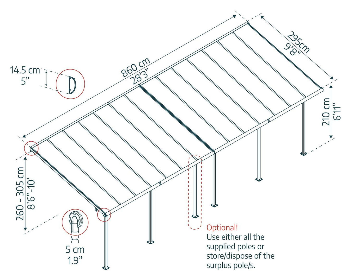 Sierra Patio Cover 8.5m x 3m - White Frame With Clear Roof
