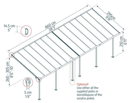 Sierra Patio Cover 8.5m x 3m - White Frame With Clear Roof