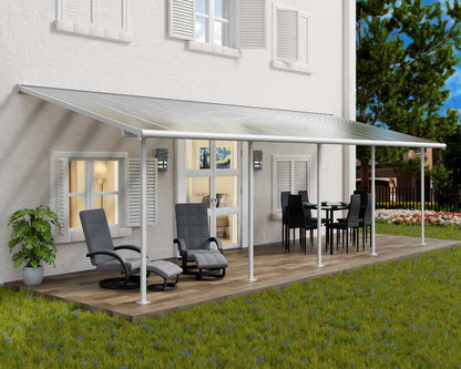 Sierra Patio Cover 8.5m x 3m - White Frame With Clear Roof