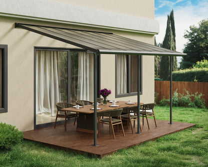 Sierra 3m x 4m Patio Cover - Grey Aluminium Frame With Grey Opaque Polycarbonate
