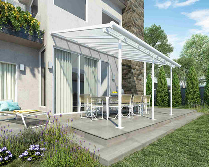 Sierra 3m x 4m Patio Cover - White Aluminium Frame With Clear Polycarbonate