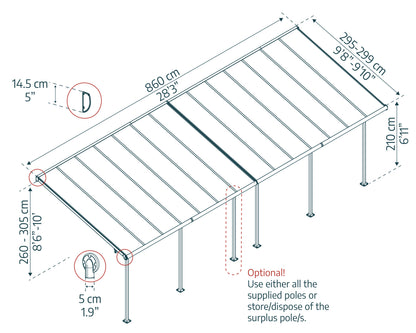 Sierra Patio Cover 8.5m x 3m - Grey Frame With Grey Roof