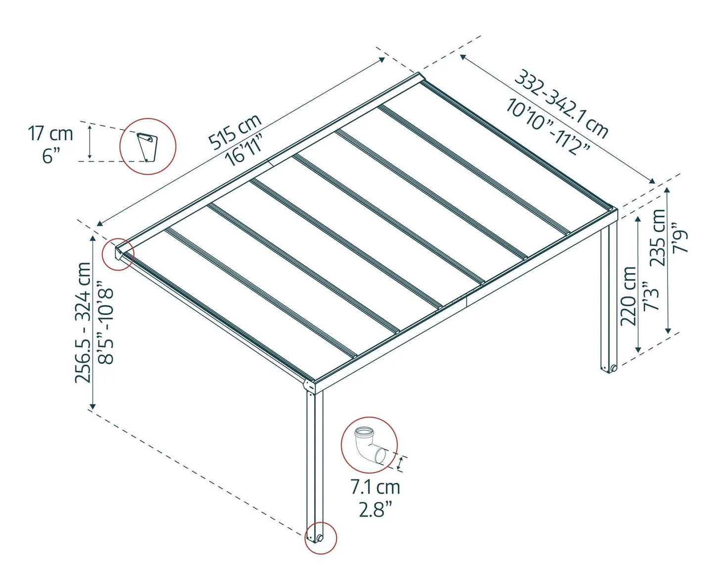 Stockholm Patio Cover 5.2m x 3.4m - Grey Frame With Clear Roof