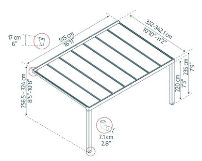 Stockholm Patio Cover 5.2m x 3.4m - Grey Frame With Clear Roof