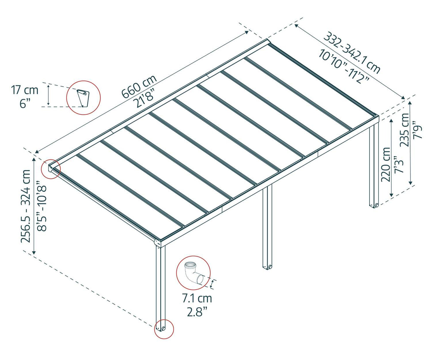 Stockholm Patio Cover 6.6m x 3.4m - Grey Frame With Clear Roof