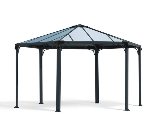 Monaco Hexagon Gazebo 3.9m x 4.5m - Grey Frame With Bronze Roof