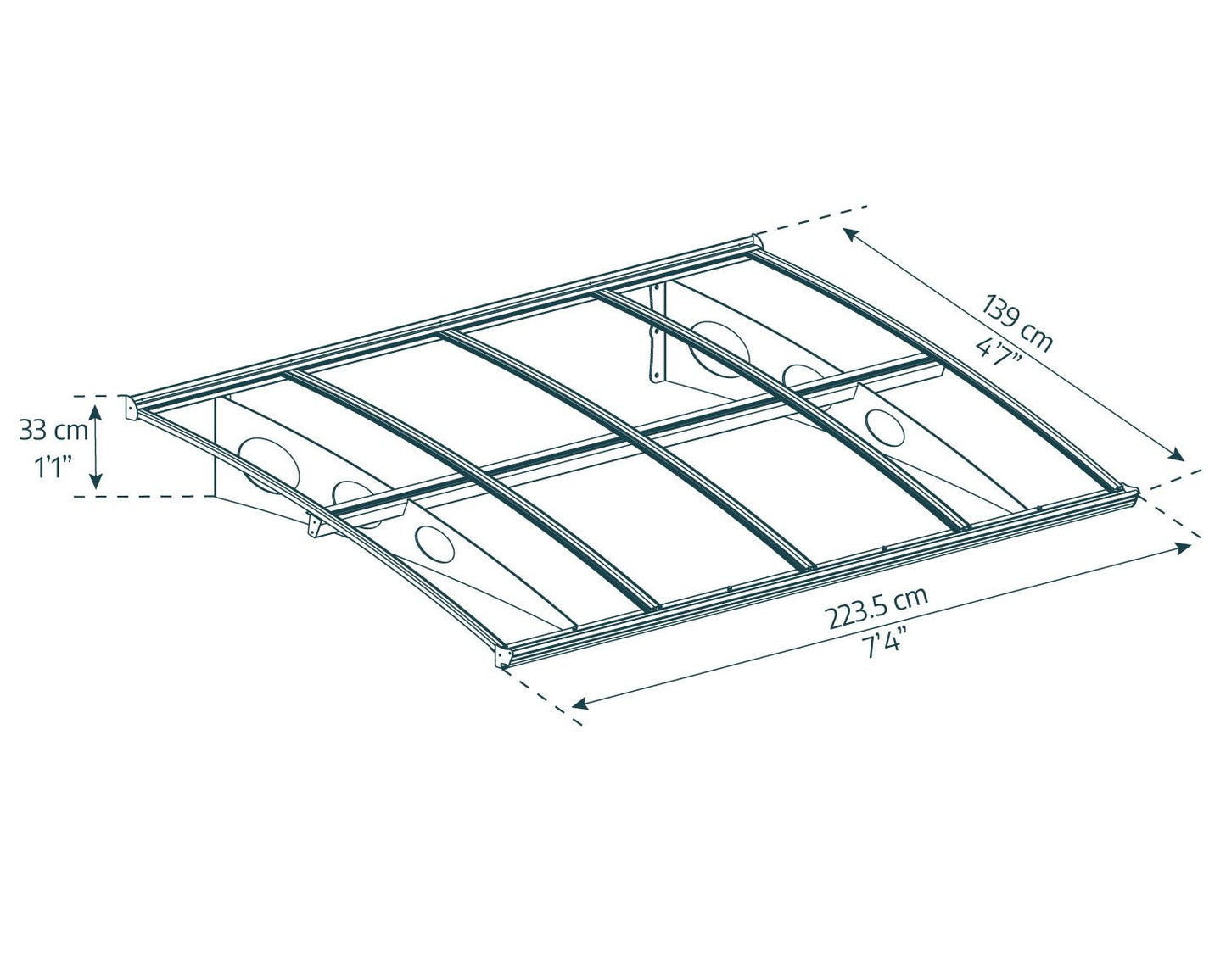 Herald Door Awning 2.2m x 1.4m - Grey Frame With Clear Panel - mazeproducts
