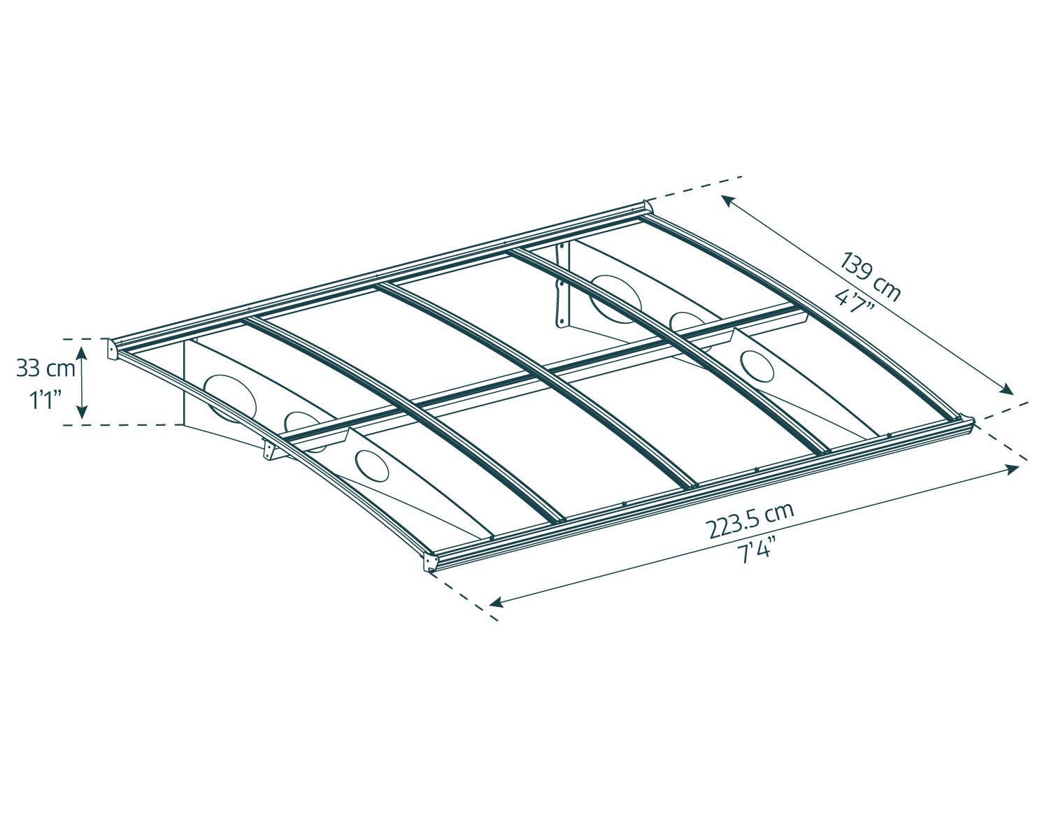 Herald Door Awning 2.2m x 1.4m - Grey Frame With Clear Panel - mazeproducts