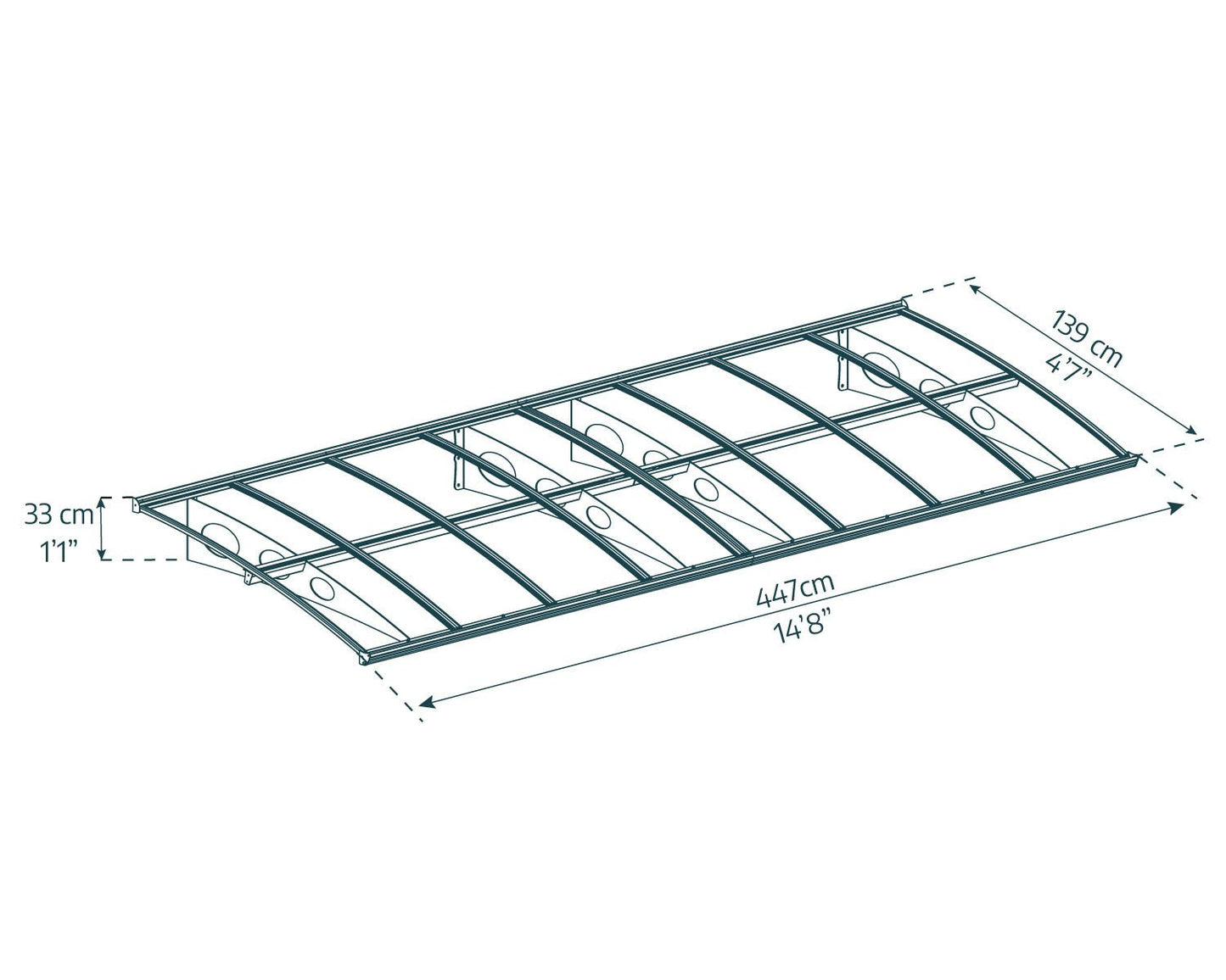 Herald Door Awning 4.5m x 1.4m - Grey Frame With Clear Panel - mazeproducts