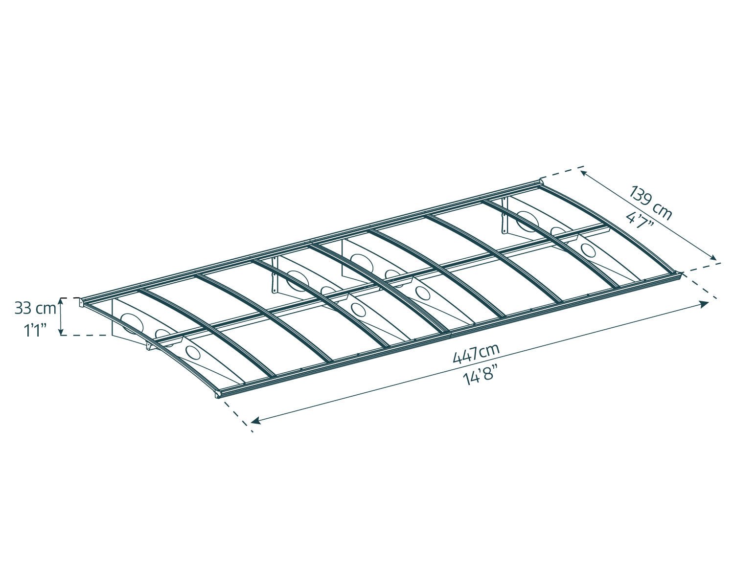 Herald Door Awning 4.5m x 1.4m - Grey Frame With Clear Panel - mazeproducts