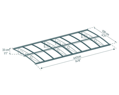 Herald Door Awning 4.5m x 1.4m - Grey Frame With Clear Panel - mazeproducts