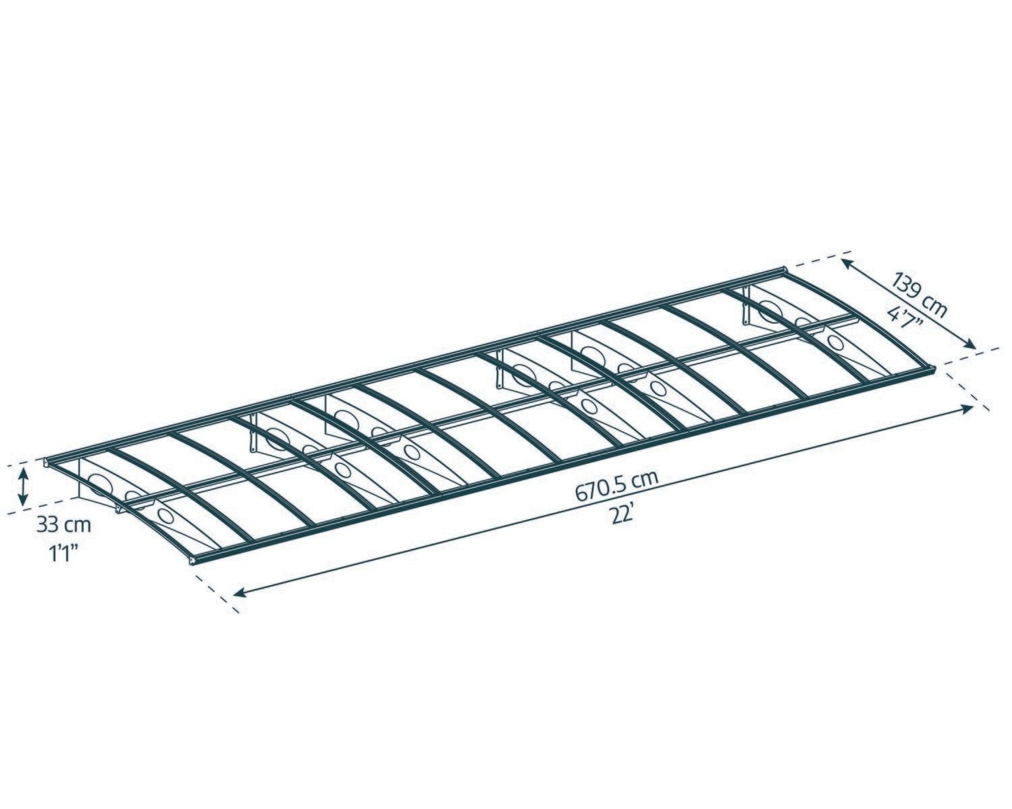 Herald Door Awning 6.7m x 1.4m - Grey Frame With Clear Panel - mazeproducts