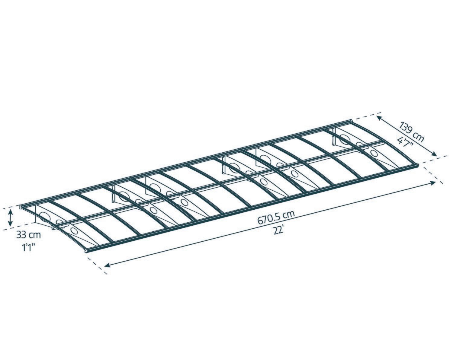 Herald Door Awning 6.7m x 1.4m - Grey Frame With Clear Panel - mazeproducts