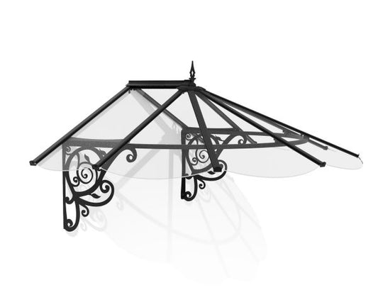 Lily Door Awning 1.75m x 1.25m - Black Frame With Clear Panel