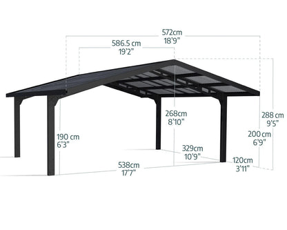 Sydney Carport Double 5.7m x 5.9m WINGS - Grey Frame With Grey Corrugated Roof