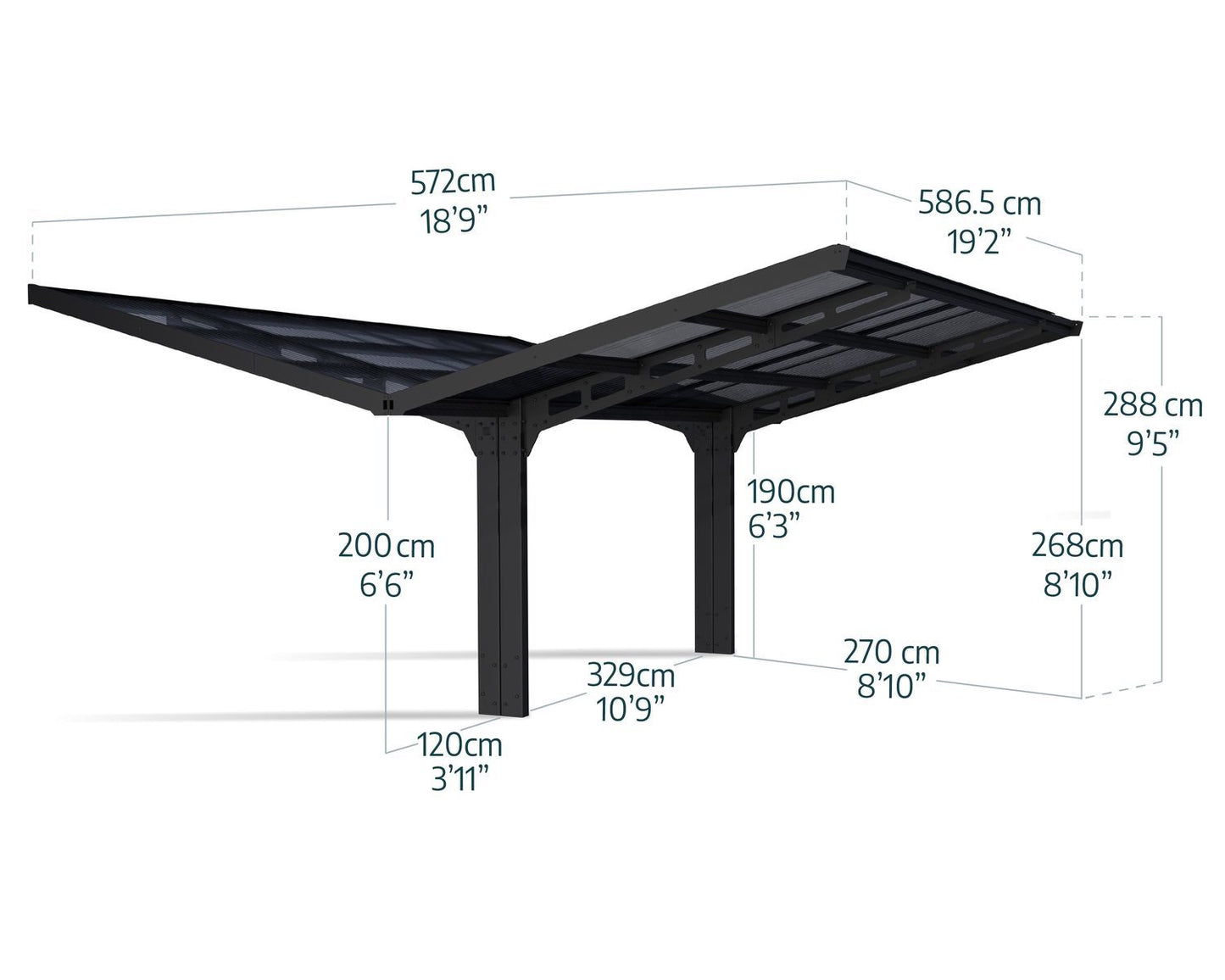 Sydney Carport Double 5.7m x 5.9m APEX - Grey Frame With Grey Corrugated Roof